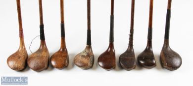 8x Period Hickory Golf Clubs Socket Neck Woods, for restoration, with faint maker markers by mixed