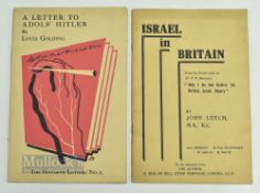 c1932 Judaica: A letter to Hitler by Louis Golding published by the Hogart Press. 8vo, 28pp plus
