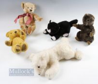5x Merrythought Soft Toys/Teddy Bears, to include a jointed bear with hump to back limited edition