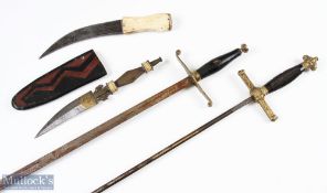 c19th/20th century Continental Officers Sword with gilt bronze hilt and long diamond stiletto blade,