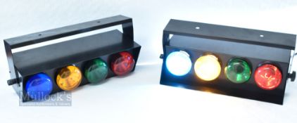 Quadra Indoor Disco Lights with mounts to top, with audio and speed dials to reverse, both with