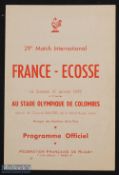 Scarce 1959 France v Scotland Rugby Programme: In very pleasing condition, the Colombes, Paris issue