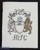 1985 Manchester Rugby Football Club 125th Anniversary Book: Softback, white with black crested