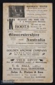 1908 very rare Gloucestershire v Australia rugby match programme: The first ever Wallabies to tour