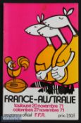 1971 France v Australia Rugby Programme: Lovely amusing cover as ever for this Wallabies tour