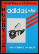 Rare 1980 British & Irish Lions Rugby Programme: Large SA Country Districts XV v the Lions issue,