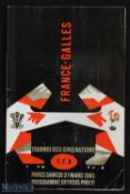 1965 France v Wales Rugby Programme: Attractive magazine-style from the days when France and Wales