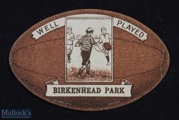 Rare and early 1900 Baines Rugby Card - Birkenhead Park Rugby Ball Shaped J Baines Card - ovely