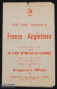 Scarce 1956 France v England Rugby Programme: Folds, punch holes and nibbles but thoroughly
