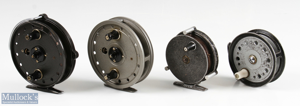 J W Young & Son Redditch Trudex Centre Pin Reel, 4" spool with twin handles, moveable line guard,