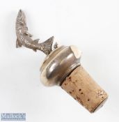 Brian Leslie Fuller hallmarked Silver Leaping Salmon Wine Bottle Corked Stopper, London 1986, In