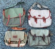 4x Fishing Tackle and Game Canvas Bag with shoulder straps, one with netted pouch to front,
