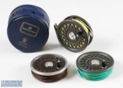 Hardy Bros Marquis #6 alloy fly reel and 2x spare spools with smooth alloy foot, fixed check, line
