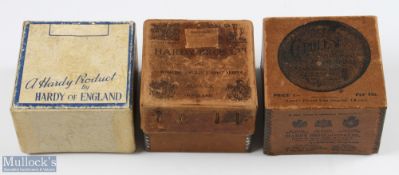 3x Hardy Bros Ltd Empty Reel Boxes, to include a crimped stapled corner strengthened box King George