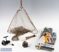 Milwards folding landing net with cork handle, triangular folding net, handle measures 27