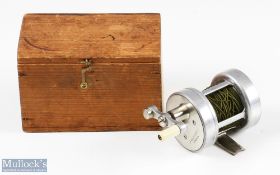 Scarce C Farlow London Billiken Multiplier Alloy Casting Reel with Holdfast logo, air fan brake,