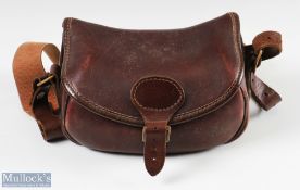 Leather shotgun cartridge pouch/case larder, with leather and canvas strap, unbranded, 24cm x