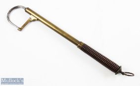 Hardy Telescopic Double Draw Brass Gaff with turned lignum wooden handle, makers stamp to hook guard