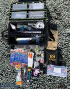 Large, moulded plastic shoulder seat box with a large selection of sea fishing tackle, comprising of
