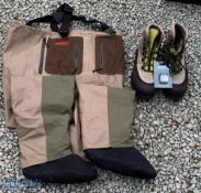 Airflo Chest Waders breathable boot foot size medium, 4 front pockets, front flip pocket with repair