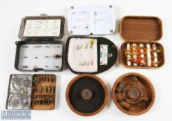 An interesting collection of Fly Boxes - Burr walnut fly box 5.25