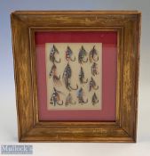 12x Framed Traditional Tied Salmon Flies, all with eyed hooks, framed in a period frame with a later