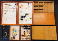 4x wooden homemade fly boxes features 45 x 31cm approx., another 41x24cm approx., 37 x 22cm