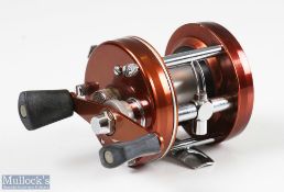ABU Ambassadeur 4000D multiplying reel in copper brown finish, foot stamped 741000, twin handles,