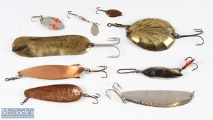Collection of Miscellaneous Big Game and Other Lure Spoons (9) Large Brass Shell lure overall 6.75