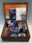 A Period Wooden Chest Containing Fishing Related items, to include 10 DVD of 00147 Fly Fishing Tiles