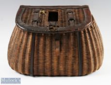 Victorian Close Weave Trout Creel with leather trim with leather strap and brass buckle, small