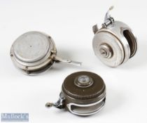 3x Early American Auto Fly Reels Shakespeare no.1826 Tru-art automatic model FA, and no.1835 model