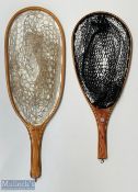 Orvis and Hardy Wooden Scoop Landing Nets, both in light used condition the longest is 63cm.