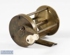 Rare and Early Georgian Period Ustonson Wide Spool Multiplying Brass Reel with 3 pillar body