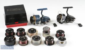 Mitchell 300C Fixed Spool Reel, runs well, with spare spool and zip case; Mitchell 440A Match Blue