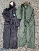 Efgeeco Storm Proof Artic One-Piece Waterproof Suit XL in black, plus a Regatta one piece suit XL in