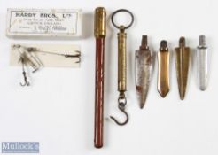 Mixed lot comprising - Hardy Alnwick brass scales to 26lbs; Hardy trout priest, missing strap; Hardy