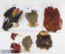 Amitest complete skin; orange guinea fowl skin; Cookshill jungle cock cape (all above very light