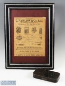 C Farlows 191 Strand London, black Japanned fly box with hinged window compartments, with maker's