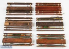 6x Wooden Line Winders all with central compartments, assorted conditions