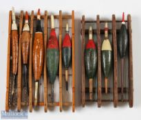 Vintage Float Selection and Float Winders 8x cork bodied floats on line on 2x float winders