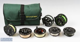 Sportfish Fly Reel Bag and reels containing Vision Koma Reel and spare spool, Vision 3-Zone plus