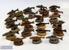 Danbury Mint the Anglers Show Case Resin Fish Figures a mixture of fish figures with a couple of