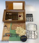 Veniard Fly Tying Box with vice and trace and Hardy's cerolene and instruction books, plus small