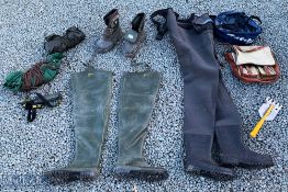 Selection of Fishing Accessories consisting of 1x pair Eiger thigh rubber waders, Euro size 46; 1x