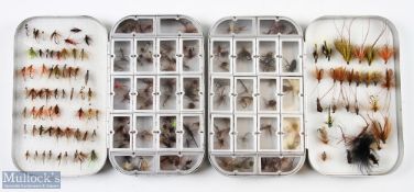 Wheatley slim alloy Fly Box - 16 window with foam lid, with over 100 small river flies, dry and wet;