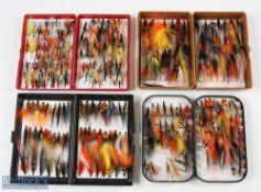 Wheatley alloy Fly Tin with grooved foam and over 60 salmon single and double flies; Fox Deep Salmon