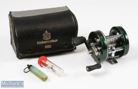 ABU Ambassadeur 5000D multiplying reel in green finish, foot stamped 740300, twin handled, appear in