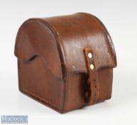 Unnamed large size 'D' block Leather Reel Case with domed lid, 4 ¼
