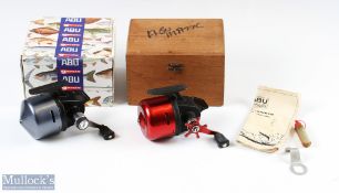 Abu Sweden Abumatic 80 Closed Face Spinning Reel, runs well, instructions and spanner, in wooden
